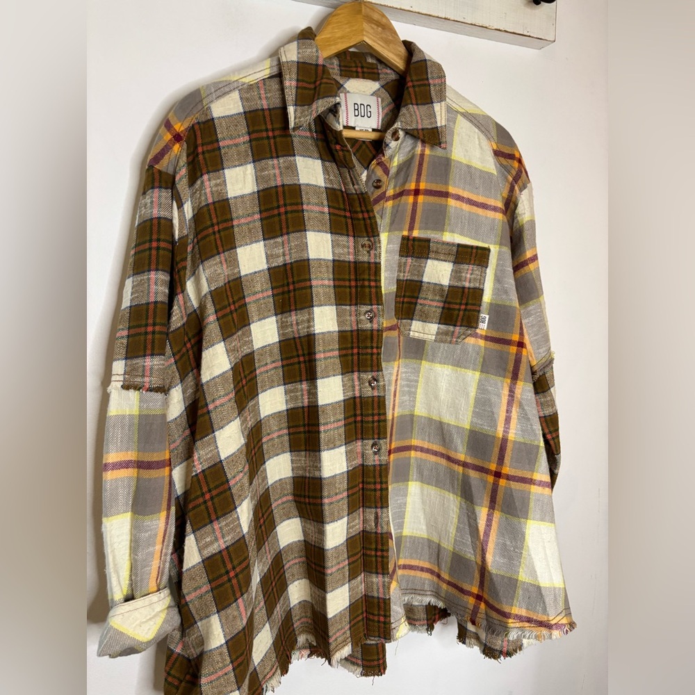 Bdg Oversized Patchwork Mixed Print Flannel Shack… - image 1